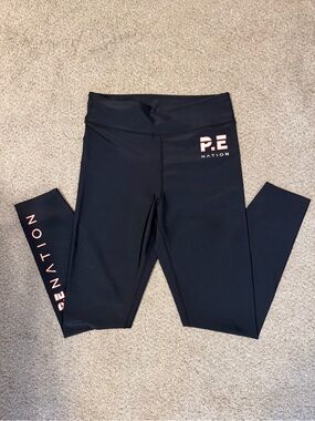 P.E Nation Black Leggings with Pink Logo Accent
